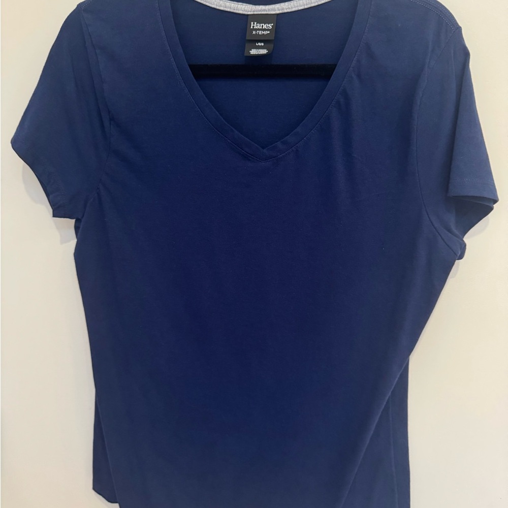 Hanes Women's Blue V-Neck Top